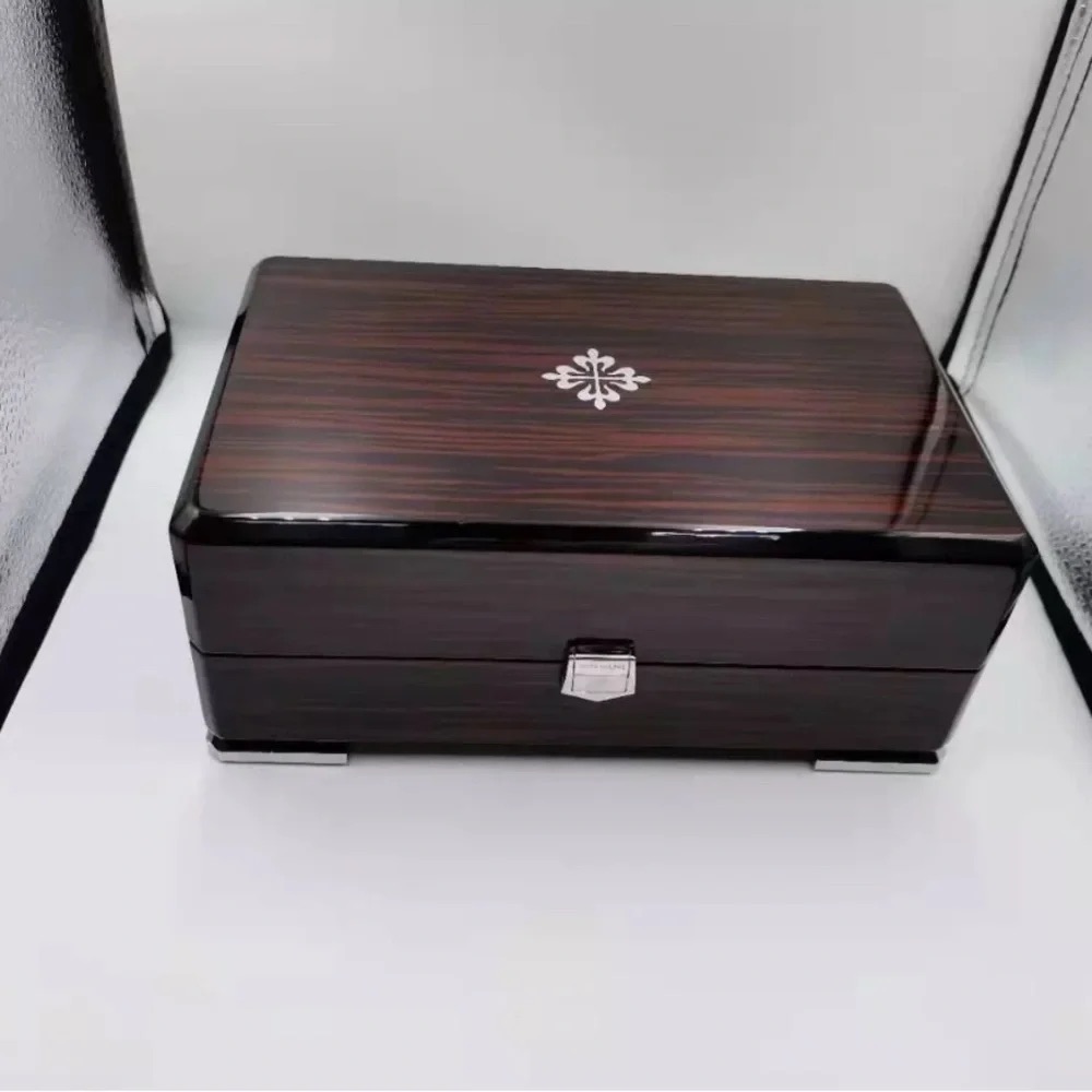 Patek Philippe Brown And Silver WoodGrain Mens Watch Box